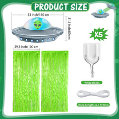 Alien Birthday Party Decorations Door Curtain with Foil Fringe Tinsel Spacecraft