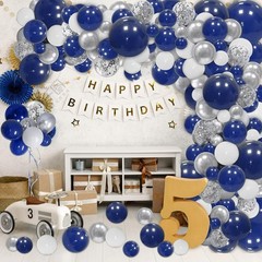 148pcs Navy Blue Silver Balloons Garland Kit, Royal Blue Silver White Confett…