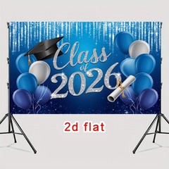 Party Backdrop 2D Flat Banner 2026 Graduation Cap Diploma Balloons Backdrop ☋