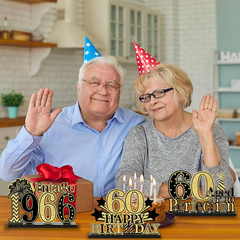 4 Pcs 60Th Birthday Table Wooden Decorations Vintage 1966 Black Gold Birthday Pa