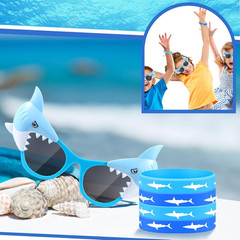 24 Pcs Shark Glasses Sharks Party Sunglasses Silicone Bracelet Ocean Photo Booth