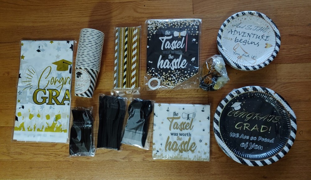 Gold White & Black Complete Congratulations Party Any Year service 24 Total 218