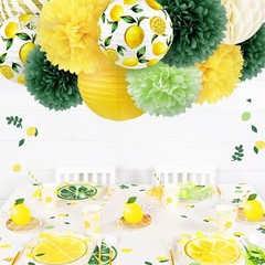 Wedding Party Decorations Set, 12 PCS Yellow Green White Lemon Pattern Paper …