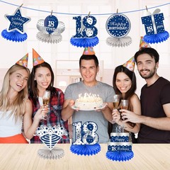 Kauayurk 8Pcs 18th Birthday Decorations Table Centerpiece Party Blue Silver