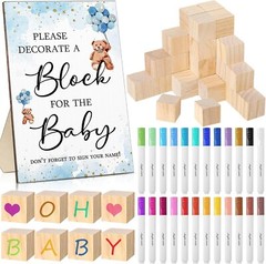 75 Pcs Baby Shower Games Sign Kit Including Decorate a Block Game Sign 50 DIY Bl
