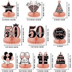 10Pcs Rose Gold 50th birthday decorations Honeycomb Centerpieces for women