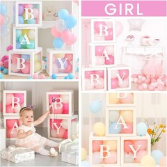 Clear Baby Shower Gift Boxes, 4 Pc, Foldable, 11.8″ Cube, BABY Letters