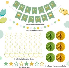 Welcome Home Decorations Banner with Glitter Stars Sage Green