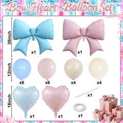 38 Inch Blue Pink Bow Heart Balloons, Baby Pink Light Blue Sand White Ivory L…