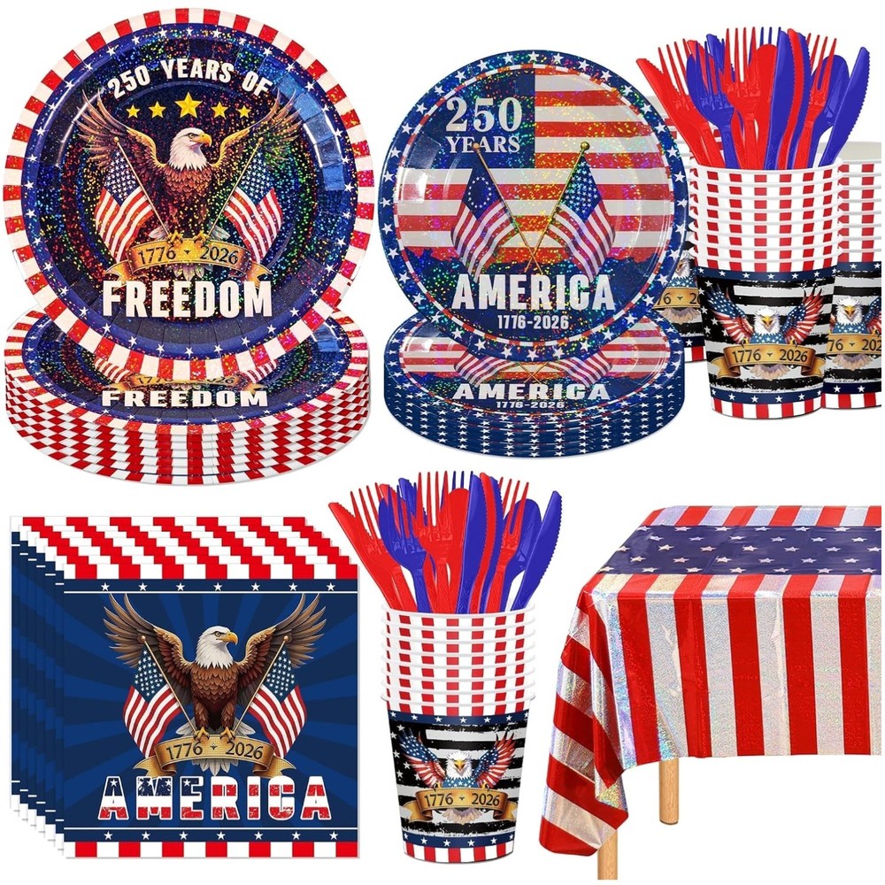 Iridescent 250th Anniversary Tableware Kit for 20 – Perfect for 4th of July