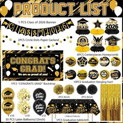 Graduation Decorations 2026 Black and Gold Class of 2026