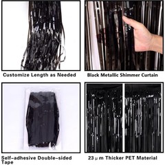 2 Pack 3.2ft x 8.2ft Black Tinsel Foil Fringe Curtains, Metallic Foil Tinsel