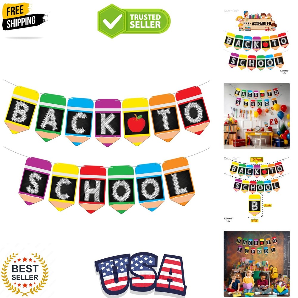 Large Back To School Banner – 2 Strings 10 Feet, No DIY | Pencil Banner, Welc…