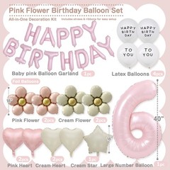 Pink Happy Balloon Garland Set with Flower Balloons, Hearts & Star – Elegant …