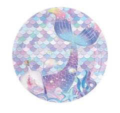 Purple Mermaid Party Decorations Set for Kids Birthday, Banner Plates Cups Napki