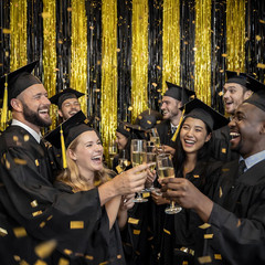 Graduation Decorations 2026 – Black Gold Streamers Backdrop Banner | Graduation