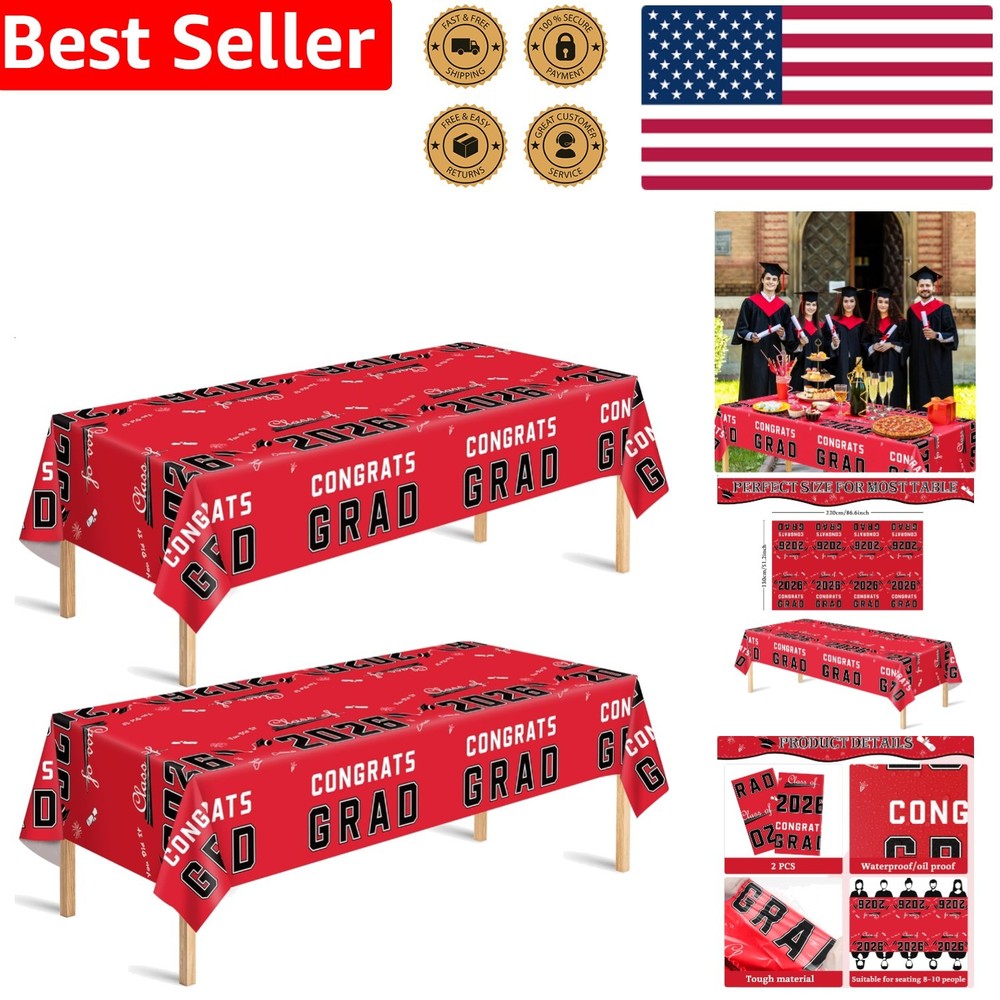 Graduation Party Tablecloth 2026 Red Plastic Class of 2026 Decorations