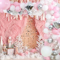 Pink White Silver Winter Onderland Balloon Arch Kit Baby Shower Birthday
