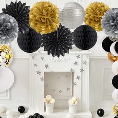 14 PCS Black Gold Silver 2025 Graduation Party Decorations Paper Fans