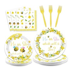 Delightful 96-Count Bee Gender Reveal Plates, Napkins & Forks – Easy Party Setup