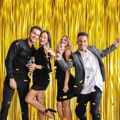 Metallic Tinsel Foil Fringe Curtains Party Photo Backdrop Gold Streamers for