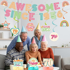 70Th Birthday Decorations Women Men, Awesome since 1956 Banner Centerpieces Hang