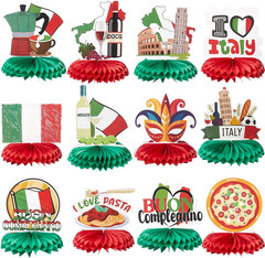 12 Pcs Italian Themed Party Decorations Honeycomb Centerpieces, BUON Compleanno