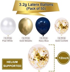 Navy Blue and Gold Confetti Balloons, 50 pcs 12 inch Pearl White and Gold Met…