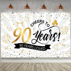 Blulu Happy 90th Birthday Backdrop Background Banner Large Large, Multicolor