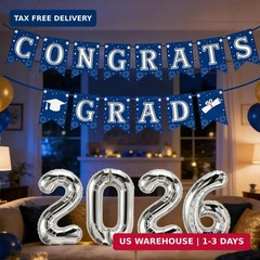 Navy Blue and Silver Graduation Decorations 2026, Silver 2026 Balloons, Congrats