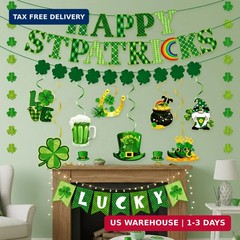64Pcs St Patricks Day Decorations Kit Shamrock Lucky Banner Garlands Clover Hang