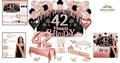 42nd Birthday Decoration Set with Banner, Tiara, Sash, Cake Topper & Balloons