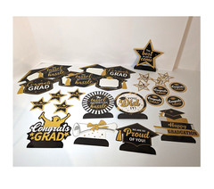 2024 Graduation Decorations Set of 26 Pieces, White, Gold and Black Party Decor