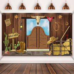 Western Cowboy Party Backdrop 70.8×43.3in Rustic Wild West Photo Booth Decor