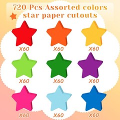 Star Paper Cutouts 3.9 Inch Assorted Colors School Bulletin Board 720 PCS