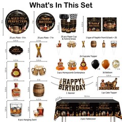 Yingoto Aged to Perfection Birthday Decorations for Men – 207PCS Whiskey