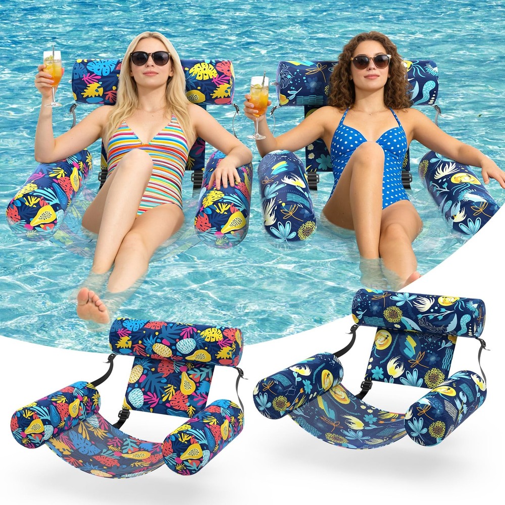 Pool Floats Adult 2 Packs Fabric Heavy Duty Inflatable Pool Chair Hammock, Bl…