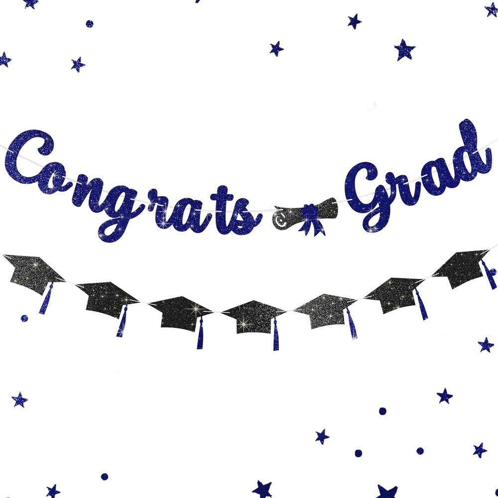 2026 Graduation Banners Party Decorations, Glitter Congrats Grad with Grad Ca…