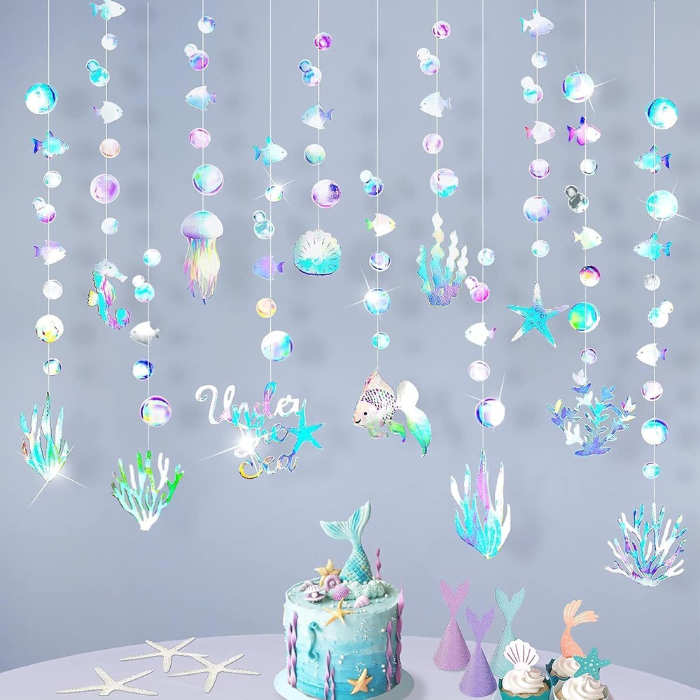 Iridescent Under The Sea Party Decorations Holographic Bubble Garland Decoration