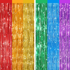 2 Pack Rainbow Metallic Tinsel Foil Fringe Curtains, Door Streamers Photo Booth