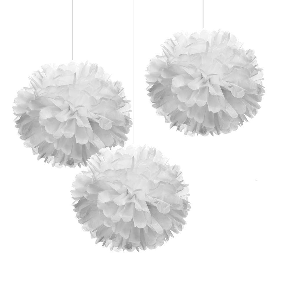 12 PCS 12 Inch White Tissue Pom Poms DIY Hanging Paper Flowers Party Decor