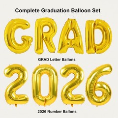 40 Inch Gold 2026 Graduation Balloons Decorations, Large Foil Mylar GRAD Lett