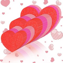 90 Pcs 3 Color Valentines Day Glitter Heart Paper Cutouts Window Clings Party