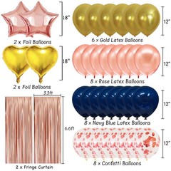 Navy Rose Gold Pink Birthday Party Decorations Supplies Happy Birthday Banner…