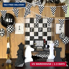 BEISHIDA 100ft 48pcs Black white Checkered Racing Pennant Flags Banner,Reusable