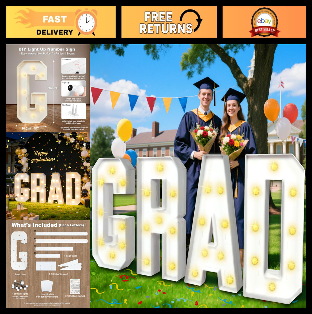 3FT Light Up Graduation Marquee Letters – DIY Foam Board Sign Kit for Class of 2