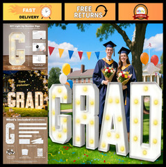 3FT Light Up Graduation Marquee Letters – DIY Foam Board Sign Kit for Class of 2