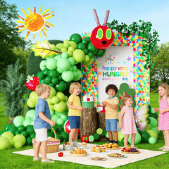 Green Caterpillar Balloon Garland Kit, Green Balloons with Fruit Butterfly Leaf