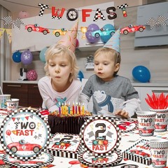 Two Fast Birthday Party Supplies, 42pcs Race Car 2nd Birthday Decorations Tab…