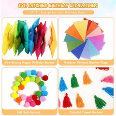 4PCS Pre-Strung Happy Birthday Banner – Felt Happy Birthday Garland, Ball Gar…